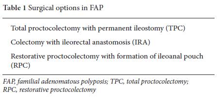 Familial adenomatous polyposis (FAP) - diagnosis, surgery